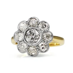 18ct Yellow Gold and Platinum Old Cut Diamond Daisy Ring
