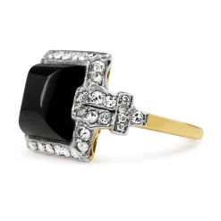 18ct Yellow Gold and Platinum Antique Onyx and Rose Cut Diamond Ring