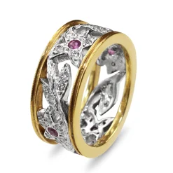 18ct Yellow Gold and Platinum Pink Sapphire and Diamond Band