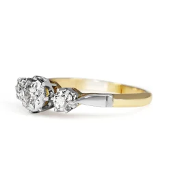 18ct Yellow Gold and Platinum 3 Stone Old Cut Diamond Ring