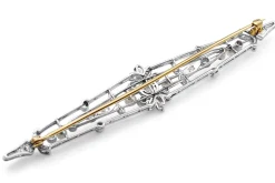 18ct Yellow Gold and Platinum Edwardian Old Cut Diamond and Pearl Bar Brooch