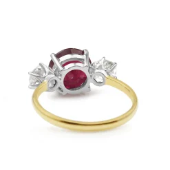 18ct Yellow Gold and Platinum 3 Stone Treated Ruby and Diamond Ring