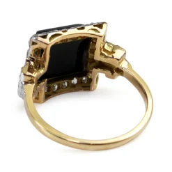 18ct Yellow Gold and Platinum Antique Onyx and Rose Cut Diamond Ring