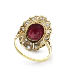 18ct Yellow Gold and Platinum Deco Treated Ruby and Diamond Ring
