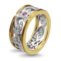 18ct Yellow Gold and Platinum Pink Sapphire and Diamond Band