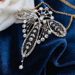 18ct Yellow Gold and Platinum Belle Epoque Old Cut Diamond Brooch / Necklace