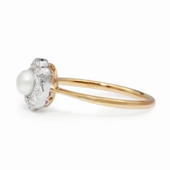 18ct Yellow Gold and Silver Topped Antique Pearl and Diamond Daisy Ring