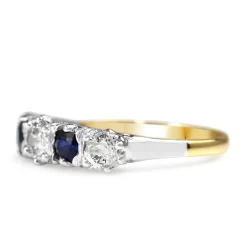 9ct Yellow Gold and Silver Top 5 Stone Sapphire and Diamond Ring