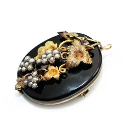 14ct Yellow Gold and Silver Victorian Brooch / Pendant with Pearls