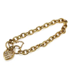 9ct Yellow Gold and Silver Filled Bracelet with Cubic Zirconia Heart Padlock
