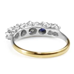 9ct Yellow Gold and Silver Top 5 Stone Sapphire and Diamond Ring