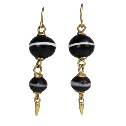 9ct Yellow Gold Antique Agate Drop Earrings