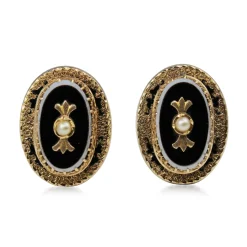 14ct Yellow Gold Antique Agate, Pearl and Enamel Victorian Earrings