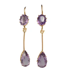 9ct Yellow Gold Antique Amethyst Drop Earrings