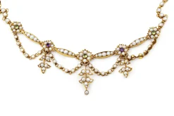 9ct Yellow Gold Antique Amethyst, Pearl and Peridot Suffragette Necklace