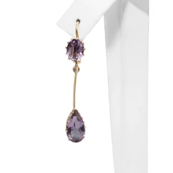 9ct Yellow Gold Antique Amethyst Drop Earrings