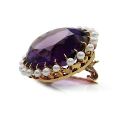 14ct Yellow Gold Antique Amethyst and Pearl Brooch