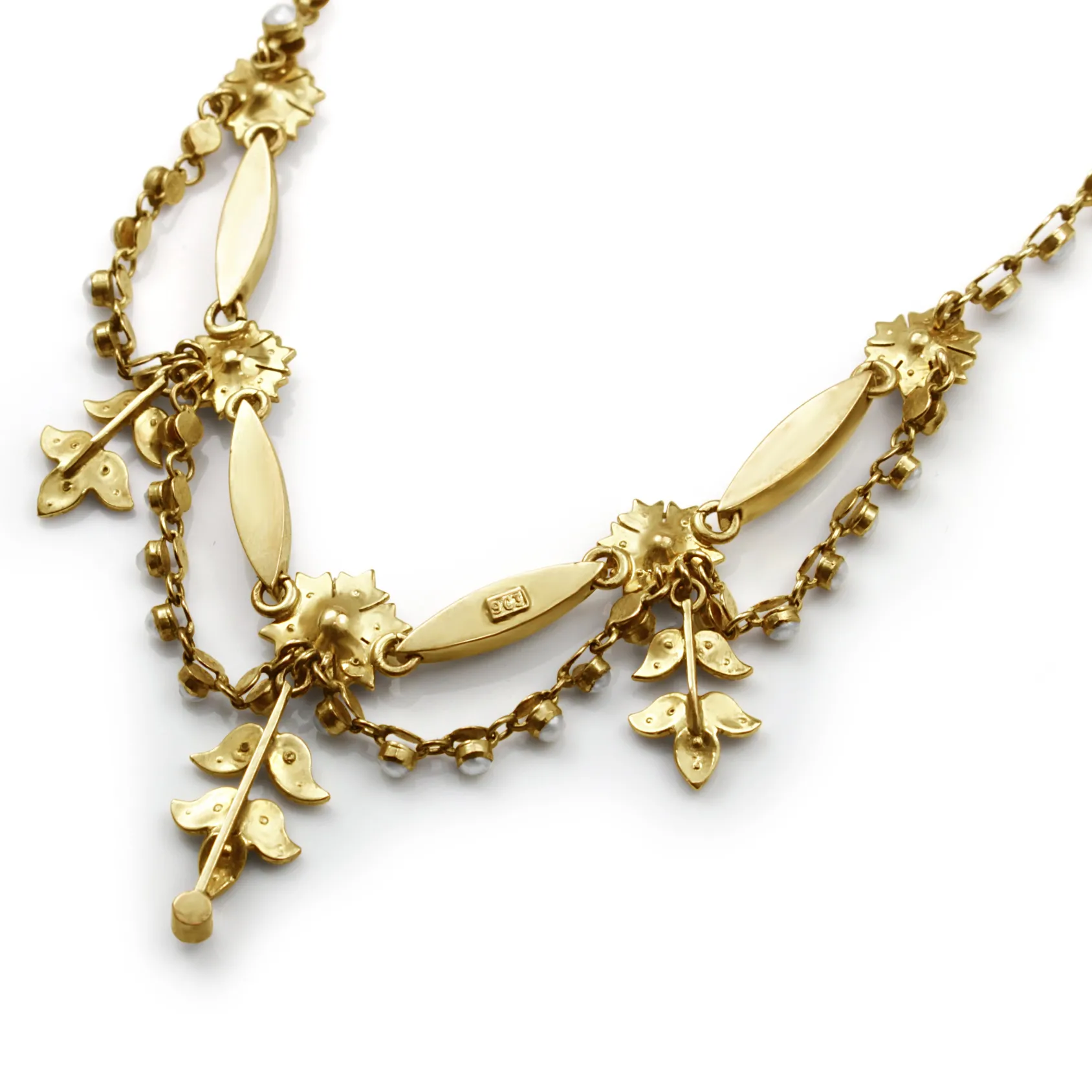 9ct Yellow Gold Antique Amethyst, Pearl and Peridot Suffragette Necklace