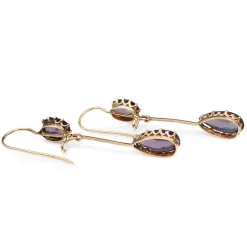 9ct Yellow Gold Antique Amethyst Drop Earrings
