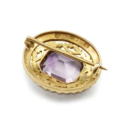 15ct Yellow Gold Antique Amethyst and Pearl Brooch