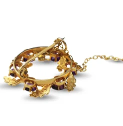 9ct Yellow Gold Antique Amethyst and Pearl Wreath Brooch