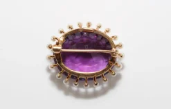14ct Yellow Gold Antique Amethyst and Pearl Brooch