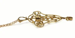 15ct Yellow Gold Antique Aquamarine and Pearl Victorian Necklace