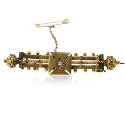 15ct Yellow Gold Antique Bar Brooch With Diamond