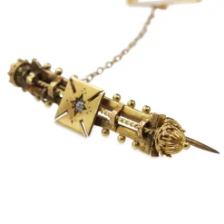 15ct Yellow Gold Antique Bar Brooch With Diamond
