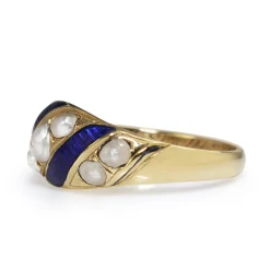 15ct Yellow Gold Antique Blue Enamel and Pearl Ring Circa 1853