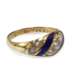 15ct Yellow Gold Antique Blue Enamel and Pearl Ring Circa 1853