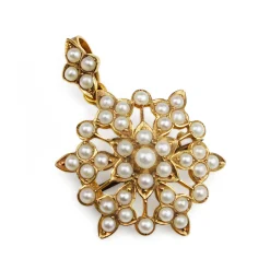 18ct Yellow Gold Antique Boxed Pearl Pendant and Brooch