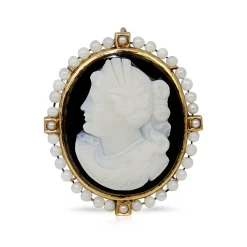 14ct Yellow Gold Antique Cameo and Pearl Brooch / Enhancer