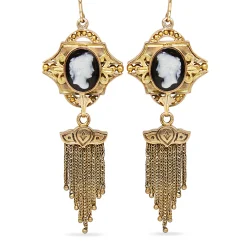 15ct Yellow Gold Antique Cameo Tassel Drop Earrings