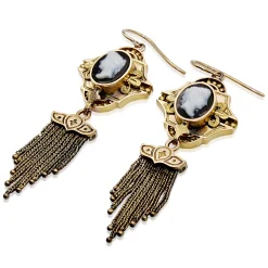 15ct Yellow Gold Antique Cameo Tassel Drop Earrings