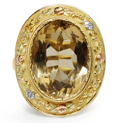 18ct Yellow Gold Antique Citrine Ring with White and Rose Gold Overlay Detail