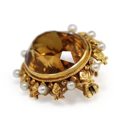 14ct Yellow Gold Antique Citrine and Pearl Brooch