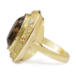 18ct Yellow Gold Antique Citrine Ring with White and Rose Gold Overlay Detail