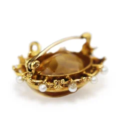 14ct Yellow Gold Antique Citrine and Pearl Brooch