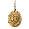15ct Yellow Gold Antique Emerald Locket with Engraved Clover Detail