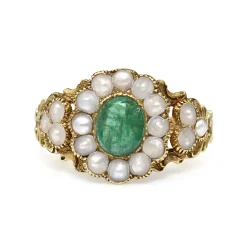 15ct Yellow Gold Antique Emerald and Pearl Daisy Ring