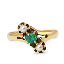 18ct Yellow Gold Antique Emerald and Pearl 3 Stone Ring