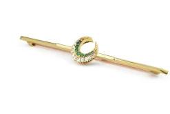 18ct Yellow Gold Antique Emerald and Old Cut Diamond Crescent Brooch