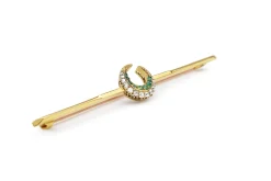 18ct Yellow Gold Antique Emerald and Old Cut Diamond Crescent Brooch