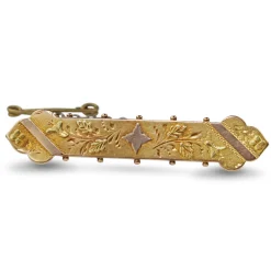 15ct Yellow Gold Antique Engraved Bar Brooch