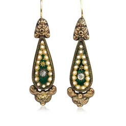 15ct Yellow Gold Antique Enamel, Opal and Paste Earrings