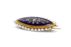 18ct Yellow Gold Antique Enamel, Pearl and Rose Cut Diamond Brooch
