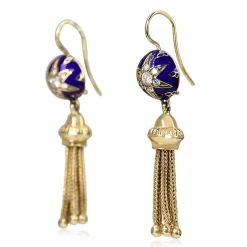 14ct Yellow Gold Antique Enamel and Diamond Tassle Earrings