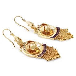 9ct Yellow Gold Antique Enamel and Tassel Earrings