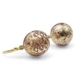 9ct Yellow Gold Antique Etched Ball Earrings